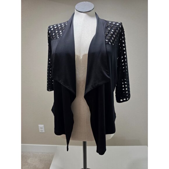 Clara Sunwoo Black Open Front Cardigan With Laser Cut Sleeves & Back Panel Women - Picture 1 of 8